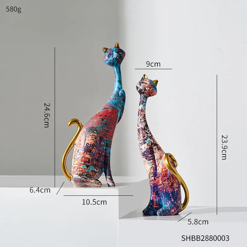 European Style 2pcs Oil Painting Cat Statues Animal Modern Sculpture Room Decoration Accessories Sculptures for Home Design Gift