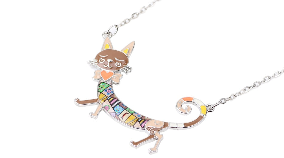 Statement Maxi Enamel Kitten Cat Choker Necklace Alloy Pendant Chain Collar Animal Pets Accessories Jewelry For Women