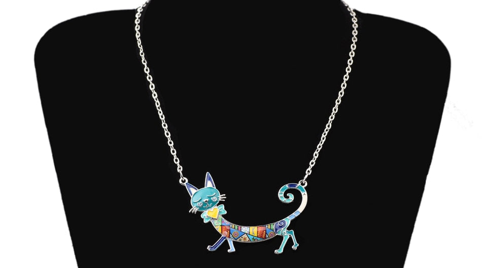 Statement Maxi Enamel Kitten Cat Choker Necklace Alloy Pendant Chain Collar Animal Pets Accessories Jewelry For Women