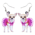 Acrylic Pink Dress Chihuahua Dog Earrings Big Long Dangle Drop Animal Jewelry For Girls Women Ladies Teen Accessories Pet