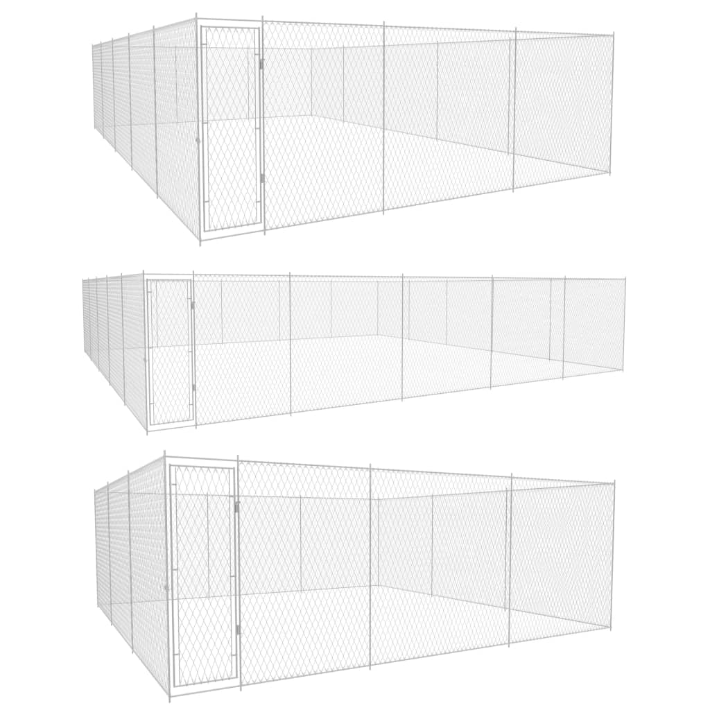 vidaXL Outdoor Dog Kennel Large Dog Crate Dog Cage Playpen Galvanized Steel